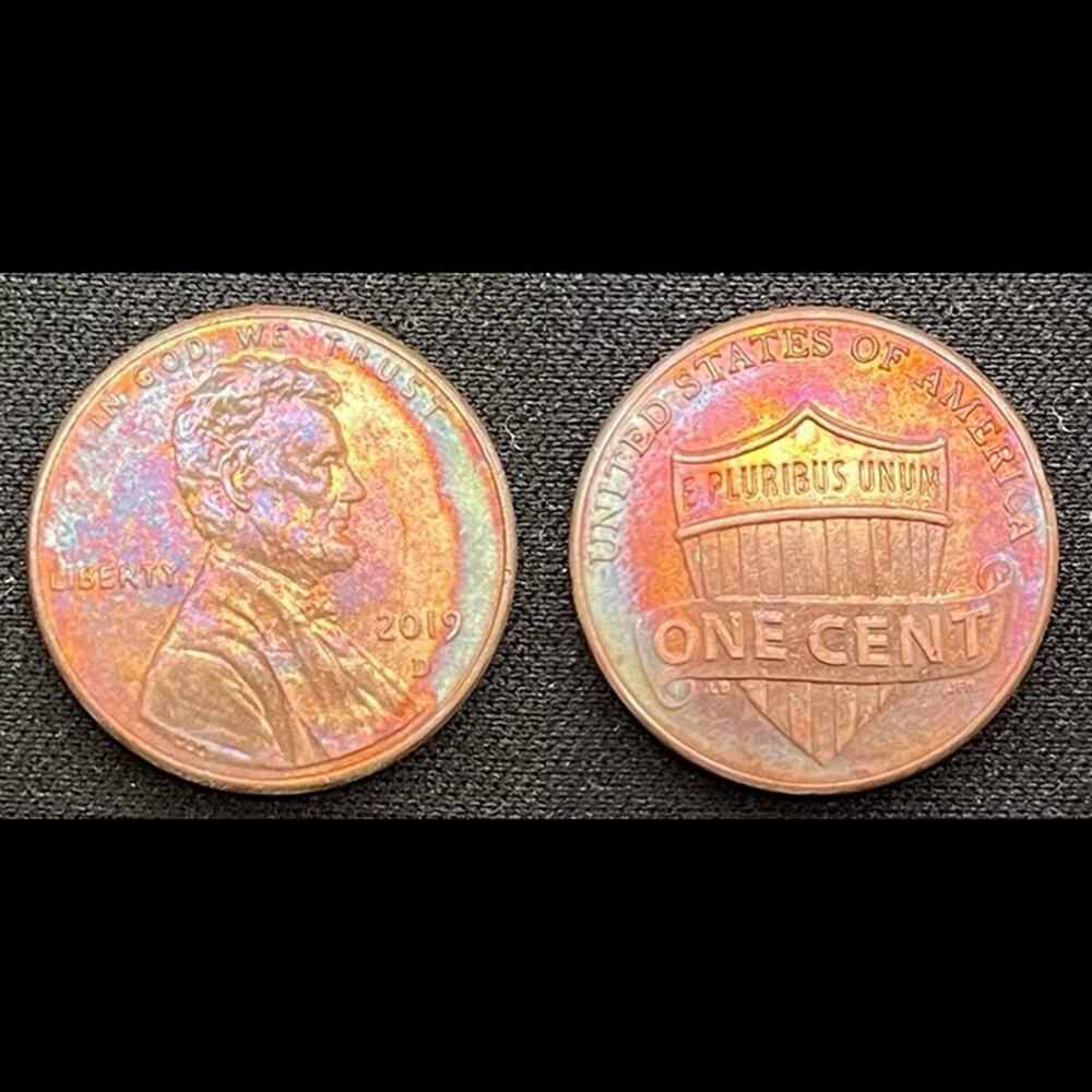 Lincoln One Cent 2019-D Synthesized Rainbow Toning Handmade Collection Coin #35